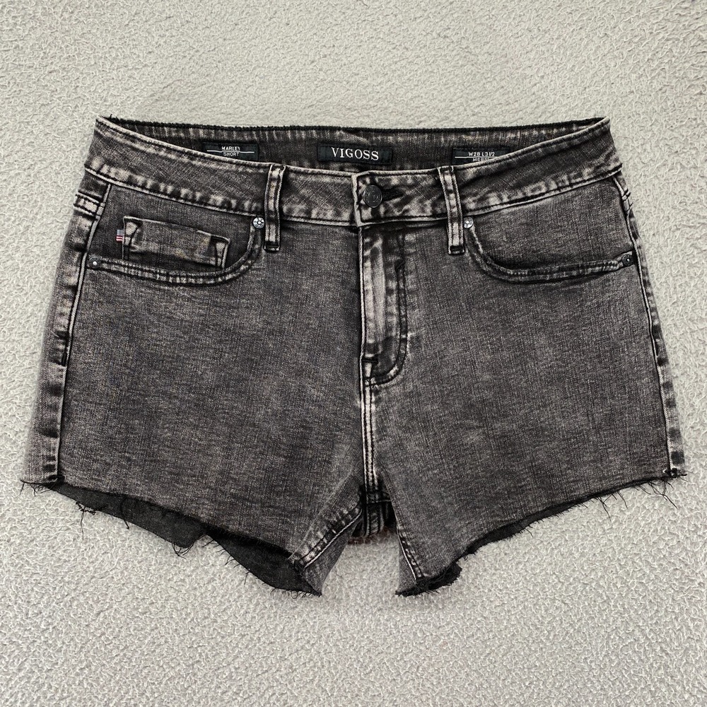 Vigoss Denim Shorts Womens 28 Cutoff‎ Mid Rise Stretchy Gray Denim 3.5 Inch